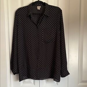 Black Notched Collar Long Sleeve Blouse